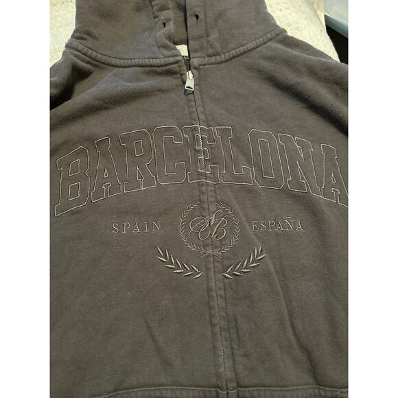 Garage Men's Size XS Sweatshirt Jacket Dark Gray Hood Full Zip Barcelona Spain - Picture 3 of 5